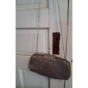 Vintage Gold Mesh Evening Clutch With Shoulder Chain & Top Snap Closure